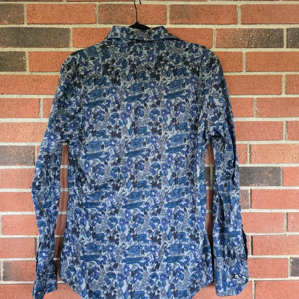 STENSTRÖMS Slimline Long Sleeve Button Up Shirt Blue Floral Pattern - Picture 3 of 4